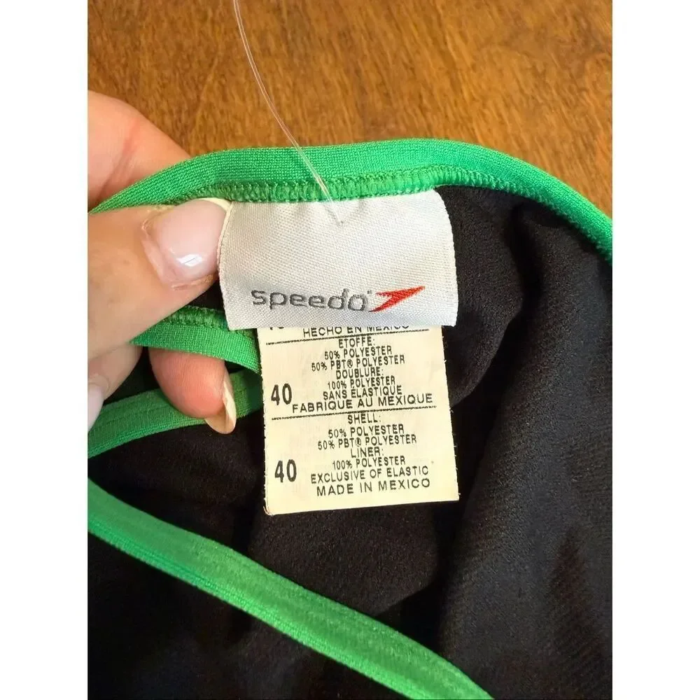 Speedo Youth Endurance+ Tie Dye Open Back One Piece Swimsuit Green Sz 40 NWOT